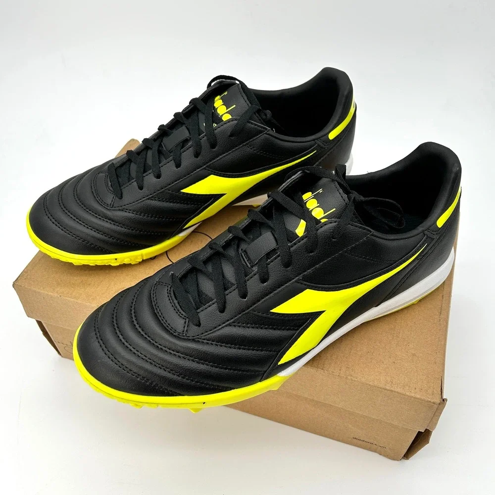 Diadora Brasil R TFR Mens Size 11.5 Turf Soccer Cleats Black Fluo Yellow NEW